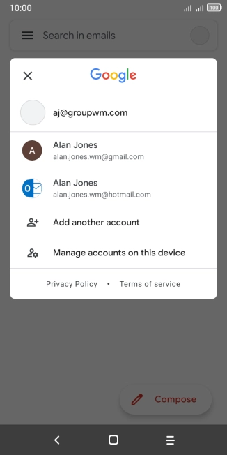 Press the required email account.
