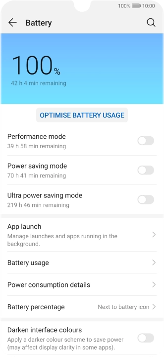 Press the indicator next to the required setting to turn on the function.