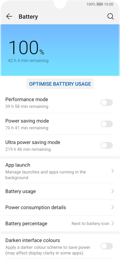 Press the indicator next to the required setting to turn on the function.