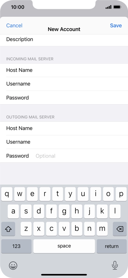 Press Password and key in the password for your email account. Please note that if you're using Vodafone's outgoing server, leave the password field empty.