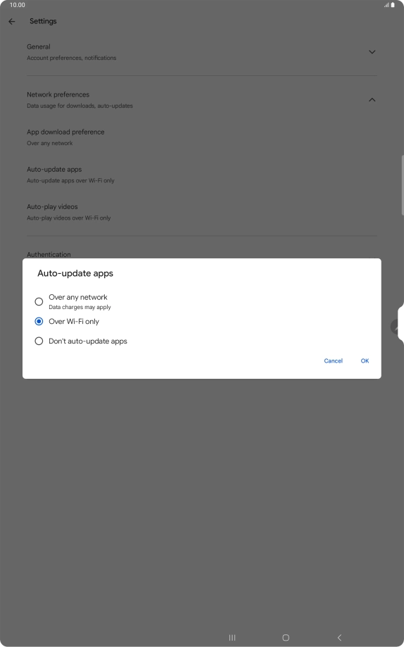 To turn on automatic update of apps using mobile network, press Over any network.