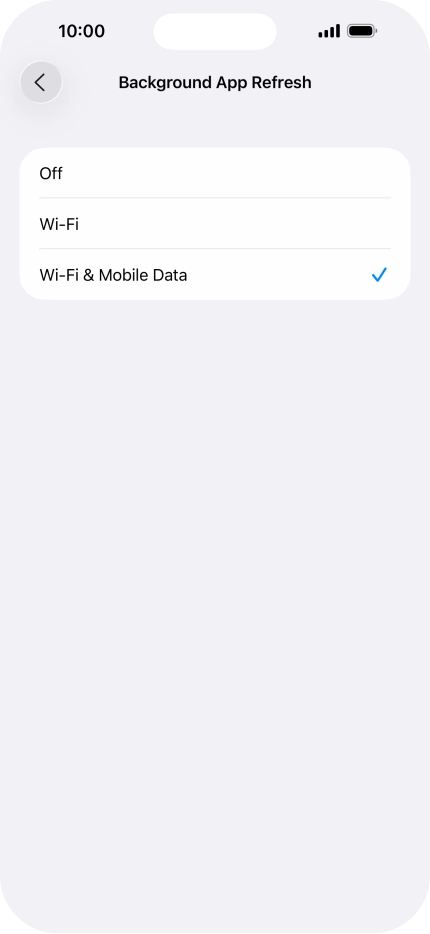 To turn off background refresh of apps, press Off.