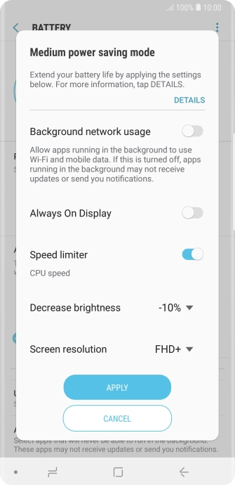 Press APPLY to turn on the function.