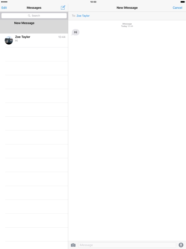 Press the text input field and write the text for your iMessage.