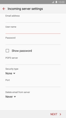 Press POP3 server and key in the name of your email provider's incoming server.