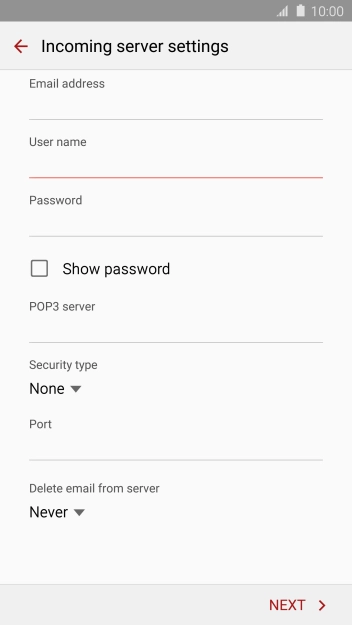 Press POP3 server and key in the name of your email provider's incoming server.