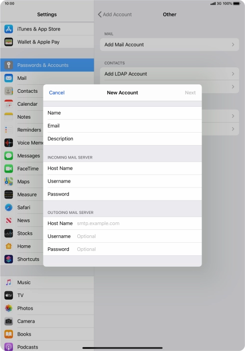 Press Host Name and key in the name of your email provider's outgoing server. Please note that if you can't send email messages when using your email provider's outgoing server, key in smtp.vodafone.net.au (Vodafone's outgoing server).