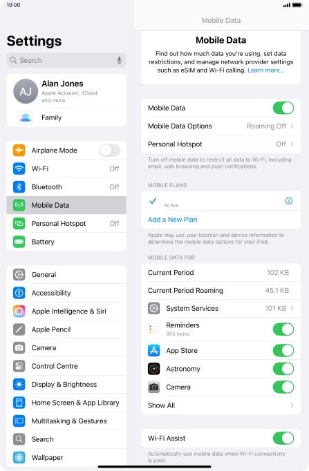 Press Mobile Data Options.