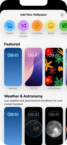 Press the required category and follow the instructions on the screen to select the required background image.