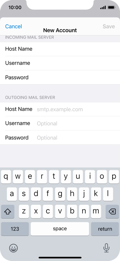 Press Host Name and key in the name or IP address of your email provider's outgoing server. Please note that if you can't send email messages when using your email provider's outgoing server, key in smtp.vodafone.net.au (Vodafone's outgoing server).