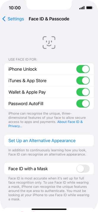 Press the indicators next to the required settings to turn them on or off.