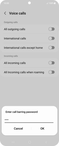 Key in your barring password and press OK. The default barring password is 0000.