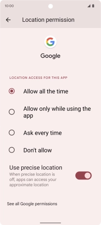 Press the required setting.