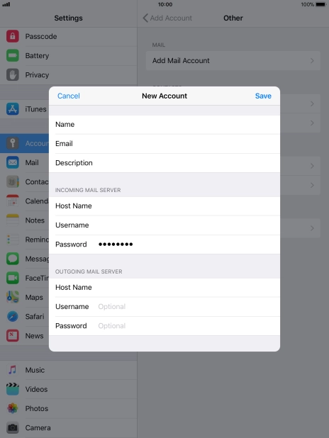 Press Username and key in the username for your email account. Please note that if you're using Vodafone's outgoing server, leave the username field empty.