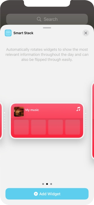Slide your finger right or left on the screen to select the required widget size.