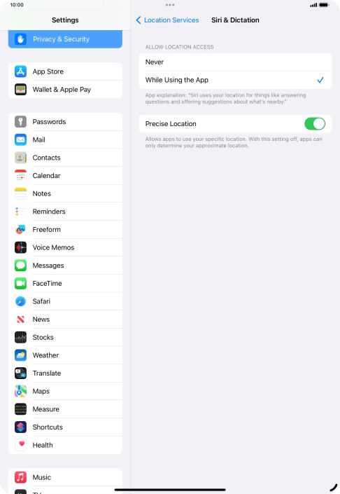 Press the required setting to turn the function on or off.
