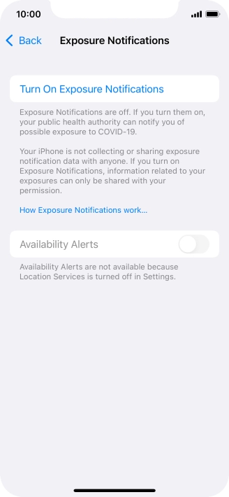 Press Turn On Exposure Notifications.