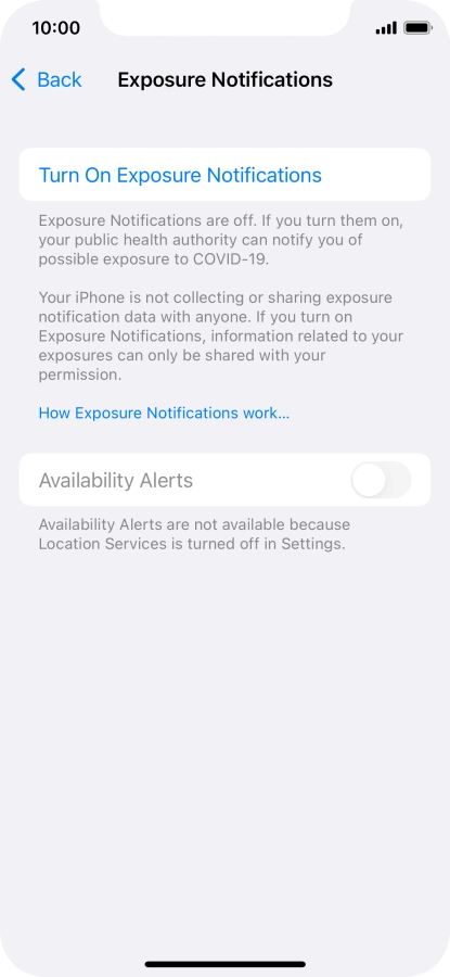 Press Turn On Exposure Notifications.