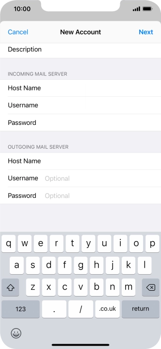 Press Username and key in the username for your email account. Please note that if you're using Vodafone's outgoing server, leave the username field empty.