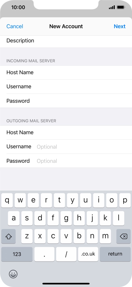 Press Username and key in the username for your email account. Please note that if you're using Vodafone's outgoing server, leave the username field empty.