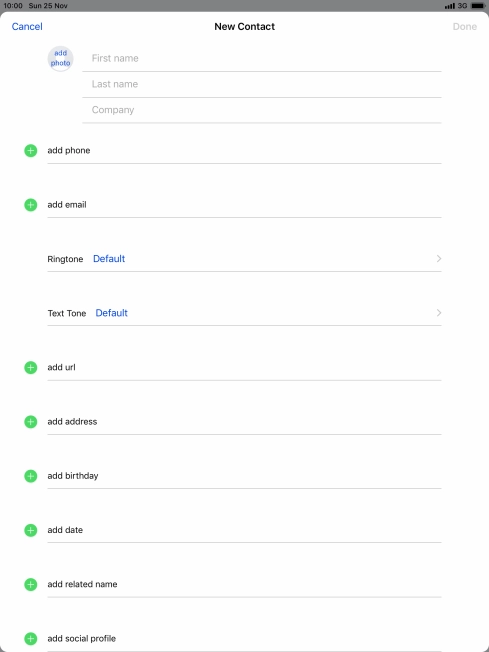 Press First name and key in the first name.