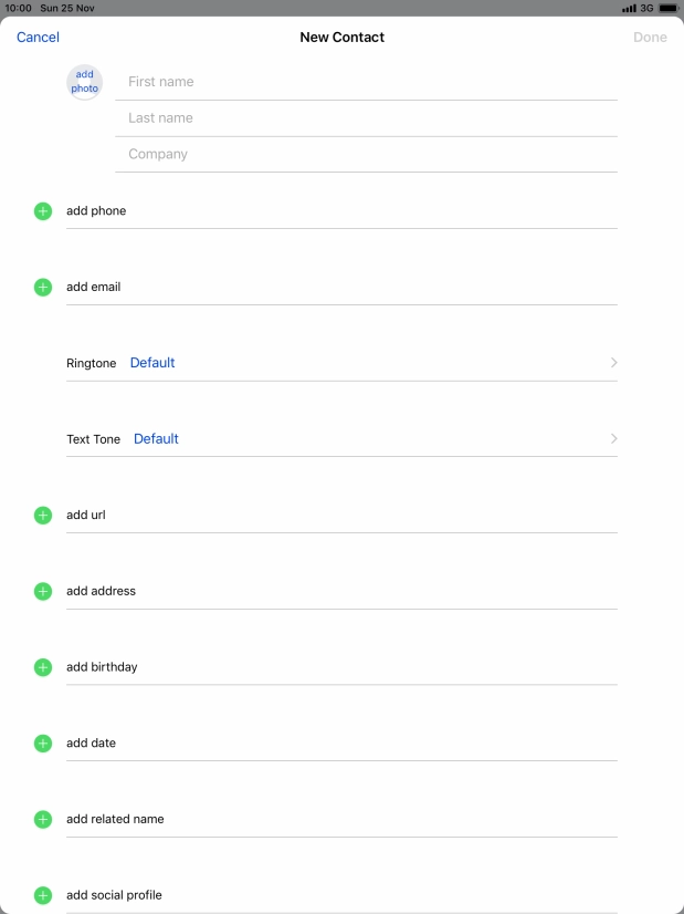Press First name and key in the first name.