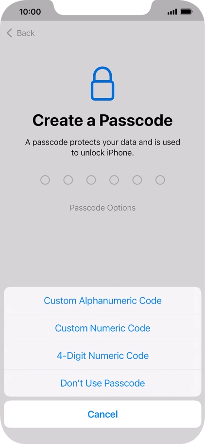 Follow the instructions on the screen to turn on use of phone lock code or press Don't Use Passcode.