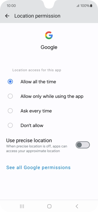 Press the required setting.