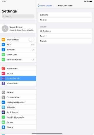 Press the required setting to select which contacts can call you even though Do Not Disturb is turned on.