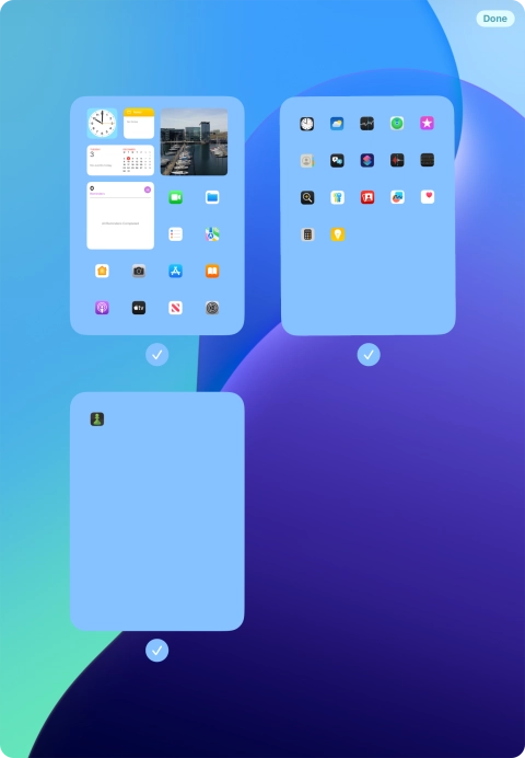 Press the field below the required home screen pages to select or deselect them.