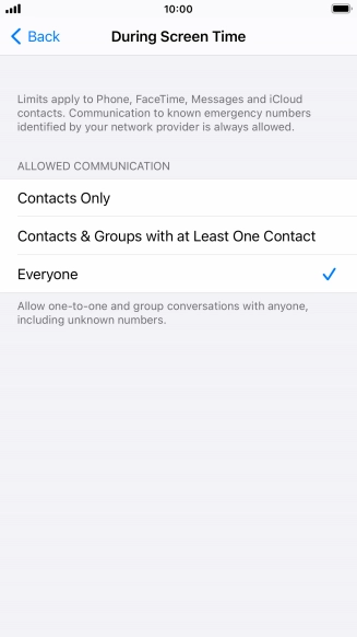 Press the required setting.