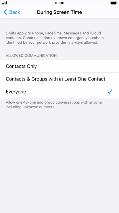 Press the required setting.
