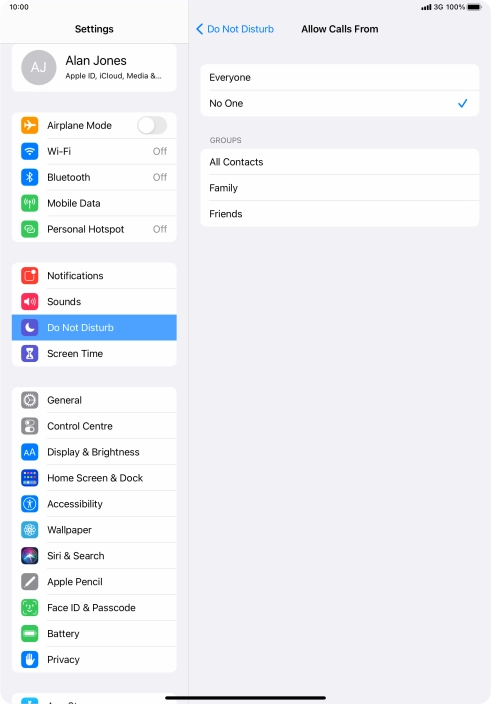 Press the required setting to select which contacts can call you even though Do Not Disturb is turned on.