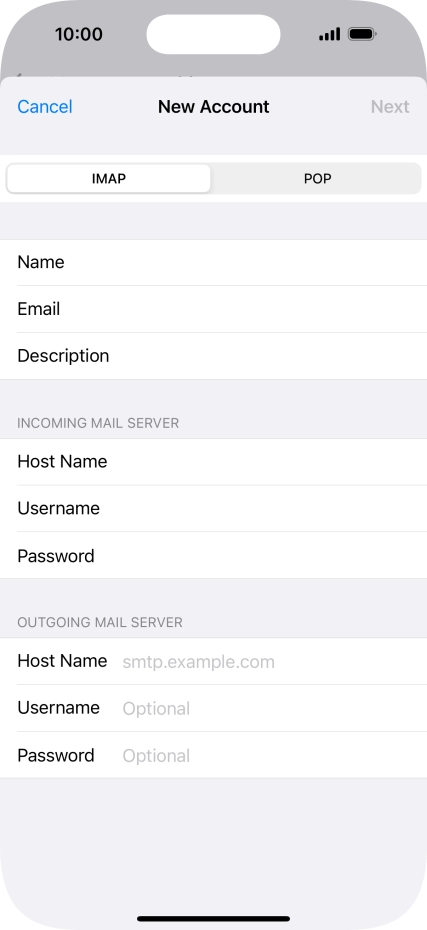 Press Host Name and key in the name of your email provider's outgoing server. Please note that if you can't send email messages when using your email provider's outgoing server, key in smtp.vodafone.net.au (Vodafone's outgoing server).