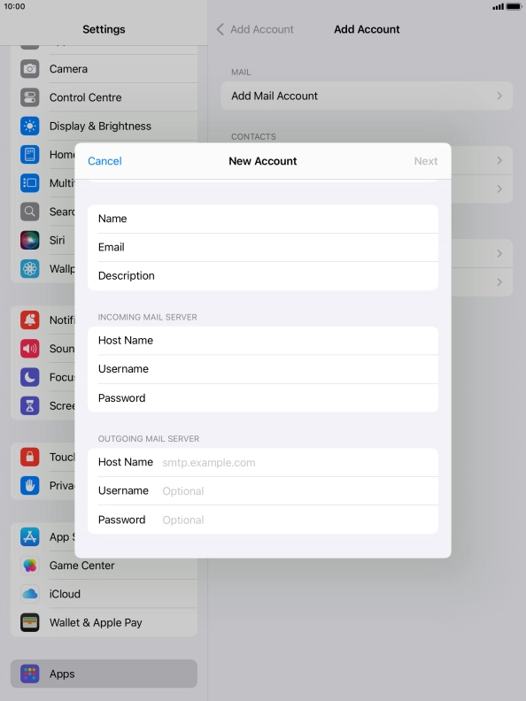 Press Host Name and key in the name of your email provider's outgoing server. Please note that if you can't send email messages when using your email provider's outgoing server, key in smtp.vodafone.net.au (Vodafone's outgoing server).