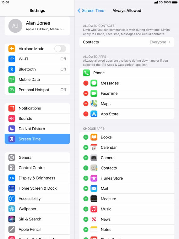 Press the remove icon next to the required app to remove it from the list of allowed apps during Downtime.