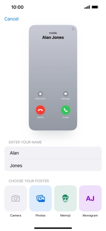 Press the required category and follow the instructions on the screen to select and save the required picture to your Contact Poster.