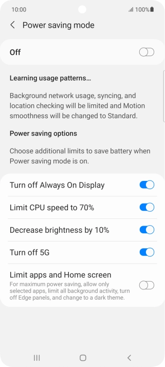 Press the indicators next to the required settings.
