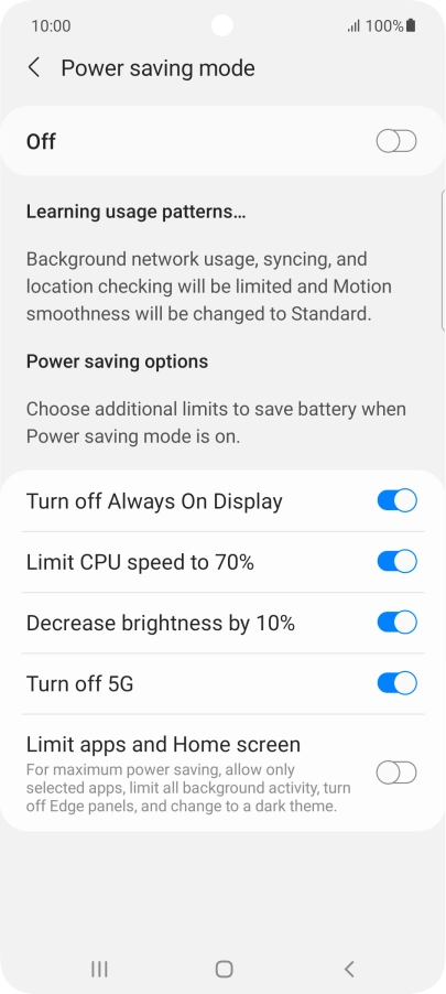 Press the indicators next to the required settings.