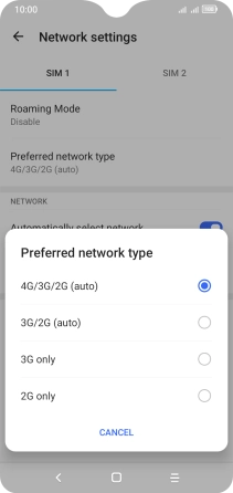 Press the required network mode.