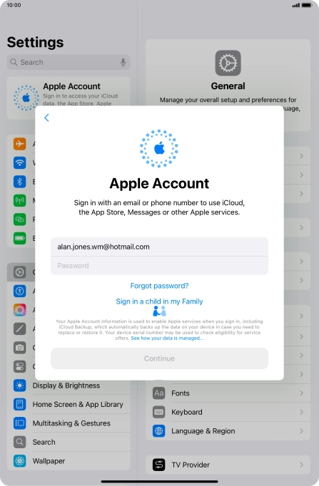 Press Password and key in the password for your Apple ID.