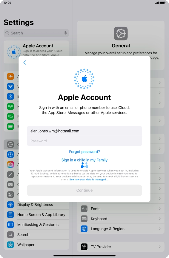Press Password and key in the password for your Apple ID.