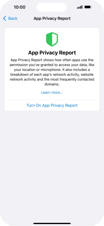 Press Turn On App Privacy Report to turn on the function.