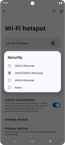 Press WPA3-Personal to password protect your Wi-Fi hotspot.