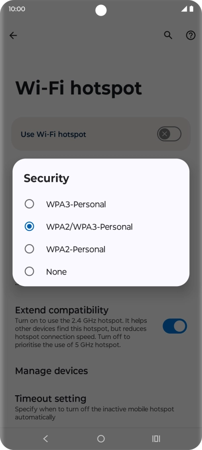 Press WPA3-Personal to password protect your Wi-Fi hotspot.
