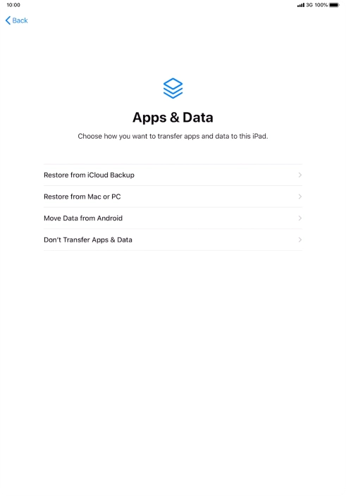 Press Don't Transfer Apps & Data and follow the instructions on the screen to finish the activation.