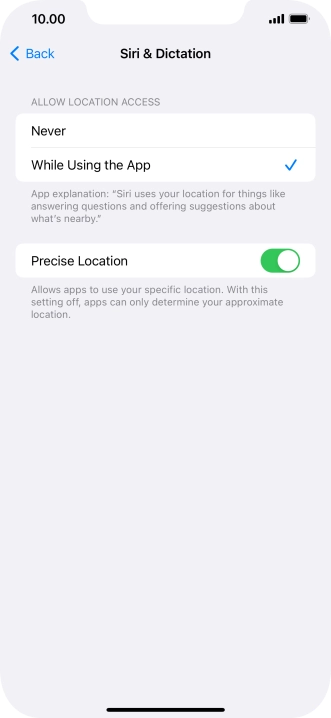 Press the required setting to turn the function on or off.
