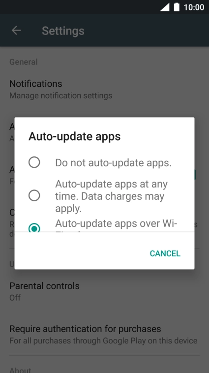 To turn off automatic update of apps, press Do not auto-update apps..
