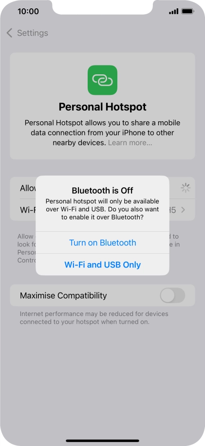 If Wi-Fi is turned on, press Wi-Fi and USB Only.