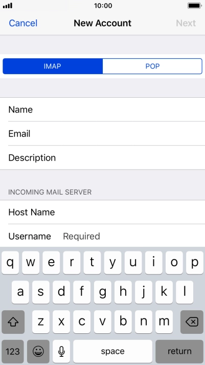 Press Username and key in the username for your email account.